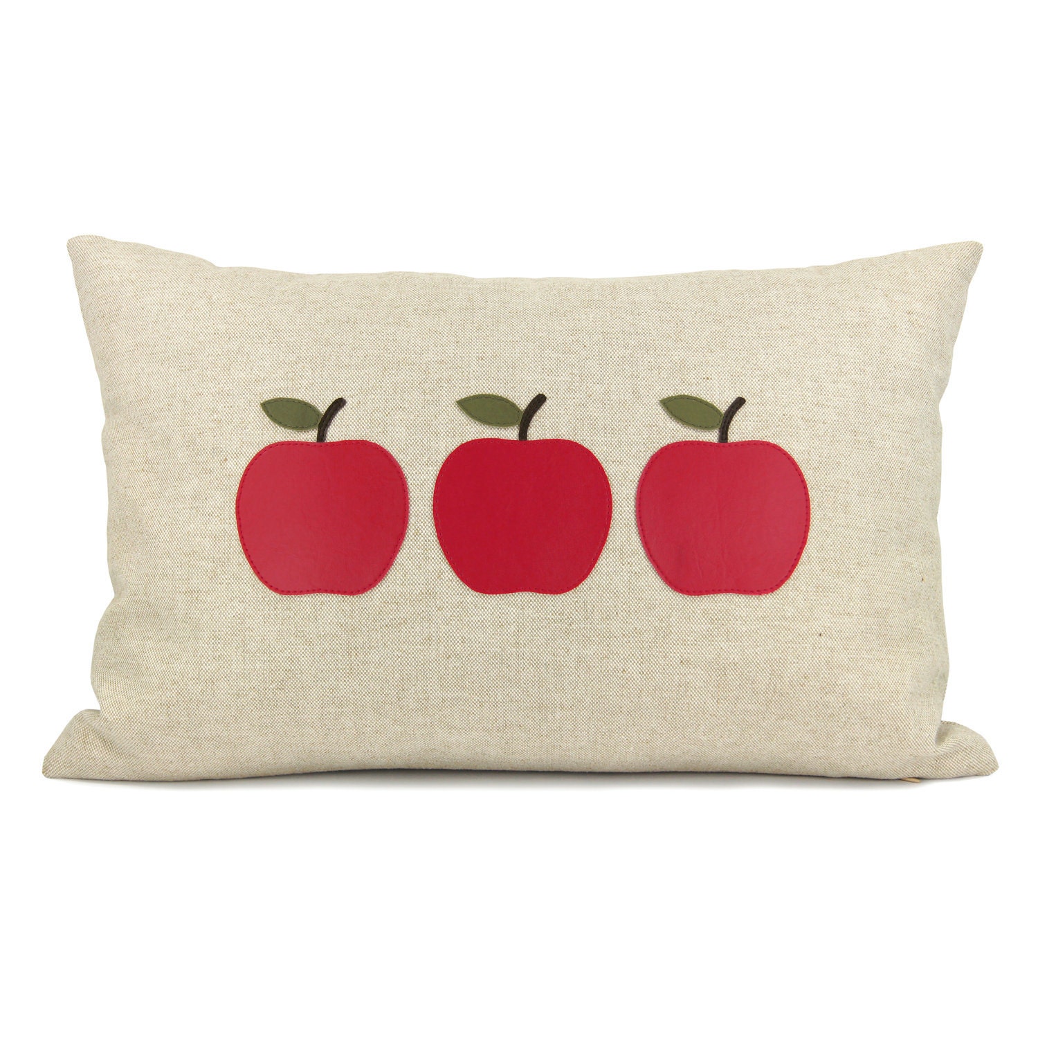Personalized pillow case - Red or green apple appliques on your choice of fabric - 12x18 or 16x16 decorative pillow cover - ClassicByNature