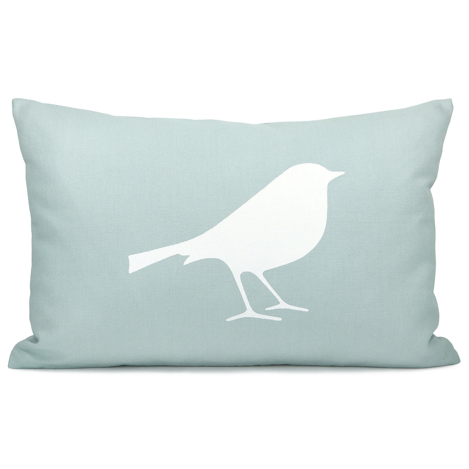 Bird pillow cover - White bird print on aquamarine blue cotton fabric decorative pillow case - 12x18 pillow cover - ClassicByNature
