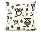16x16 Black and white geometric pillow cover - Black owl and arrow printed pattern - Owl pillow case - Ikat pillow cover