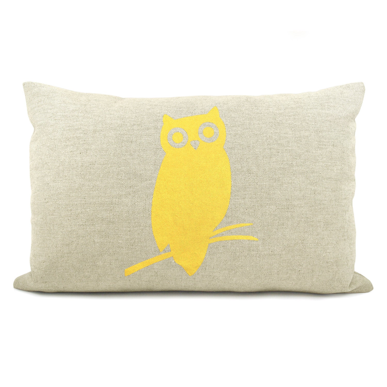 Owl pillow case, Lumbar pillow cover, Colorful, Spring decor - Bright yellow and natural beige owl print pillow cover in 12x18