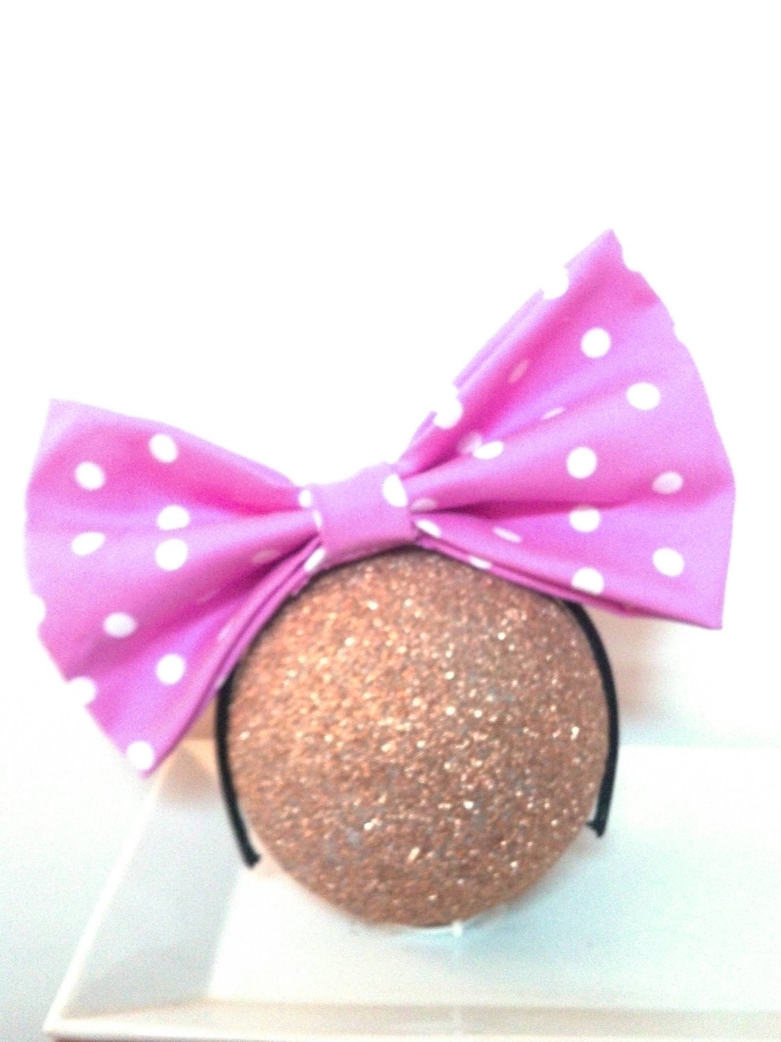 Large Bubble Gum Pink Bow with White Polka Dots Headband