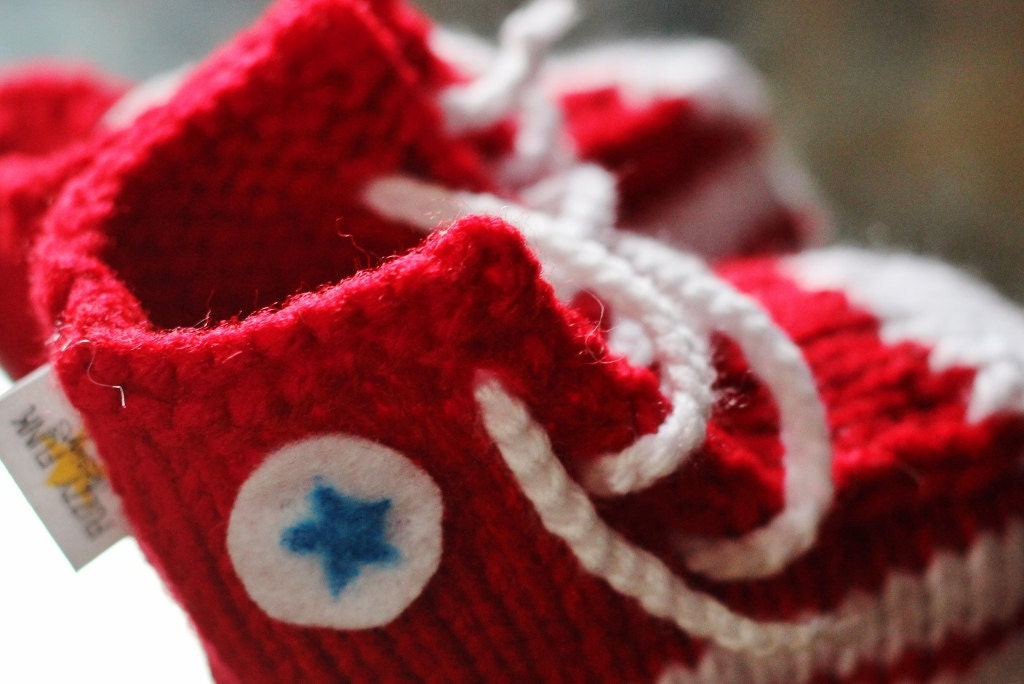 Unique baby boy gift - Red Converse Inspired Baby Booties for boys or punk baby girls, knitted