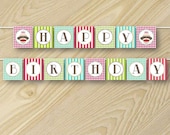 Printable "Happy Birthday" Banner Design: Vintage Girly Sock Monkey Birthday Collection