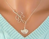 Silver Bird Branch Lariat Necklace Pendant Sterling Silver Chain