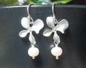 Orchid Earrings - Freshwater Pearl Earrings, Flower Dangle Earrings, Silver Orchid Earrings, Bridesmaids Earrings, Bridal Bridesmaids Gifts