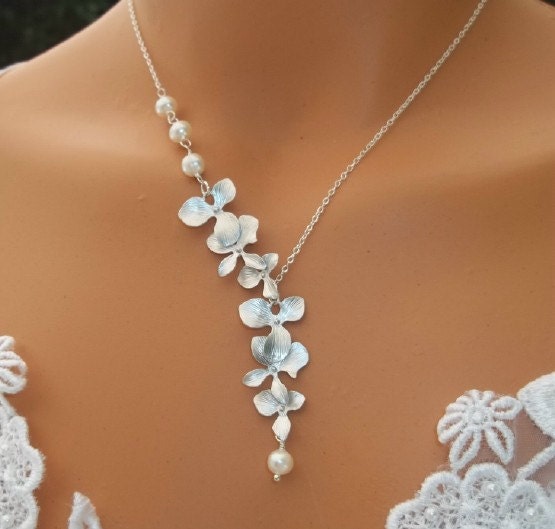 Orchid Necklace - Freshwater Pearl Necklace, Orchid Cascade, Wedding Jewelry, Bridal Jewelry, Bridesmaids Gift Ideas