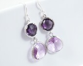 Purple Amethyst Earrings Lavender Glass Sterling Silver