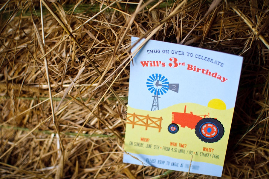 Down on the Farm //  Tractor-themed Birthday Party Invitations