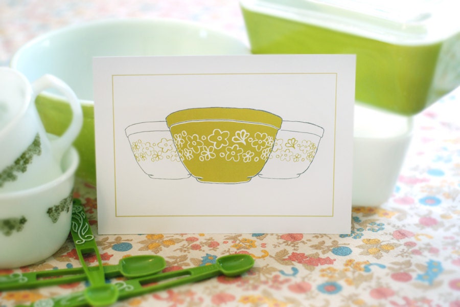 5x7 Art Print - Vintage Pyrex - Spring Blossom Mixing Bowls
