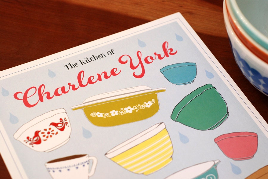 Vintage Pyrex Kitchen Art - Poster - 12x18 - It's Raining Pyrex