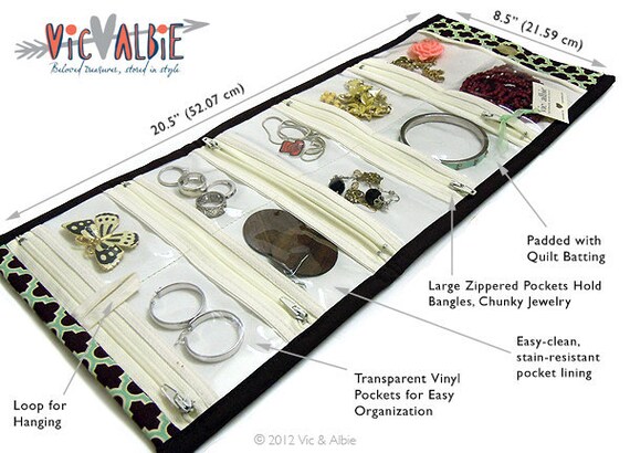 SALE - Travel Jewelry Organizer Storage Case - Blockprint Blossom in Amber