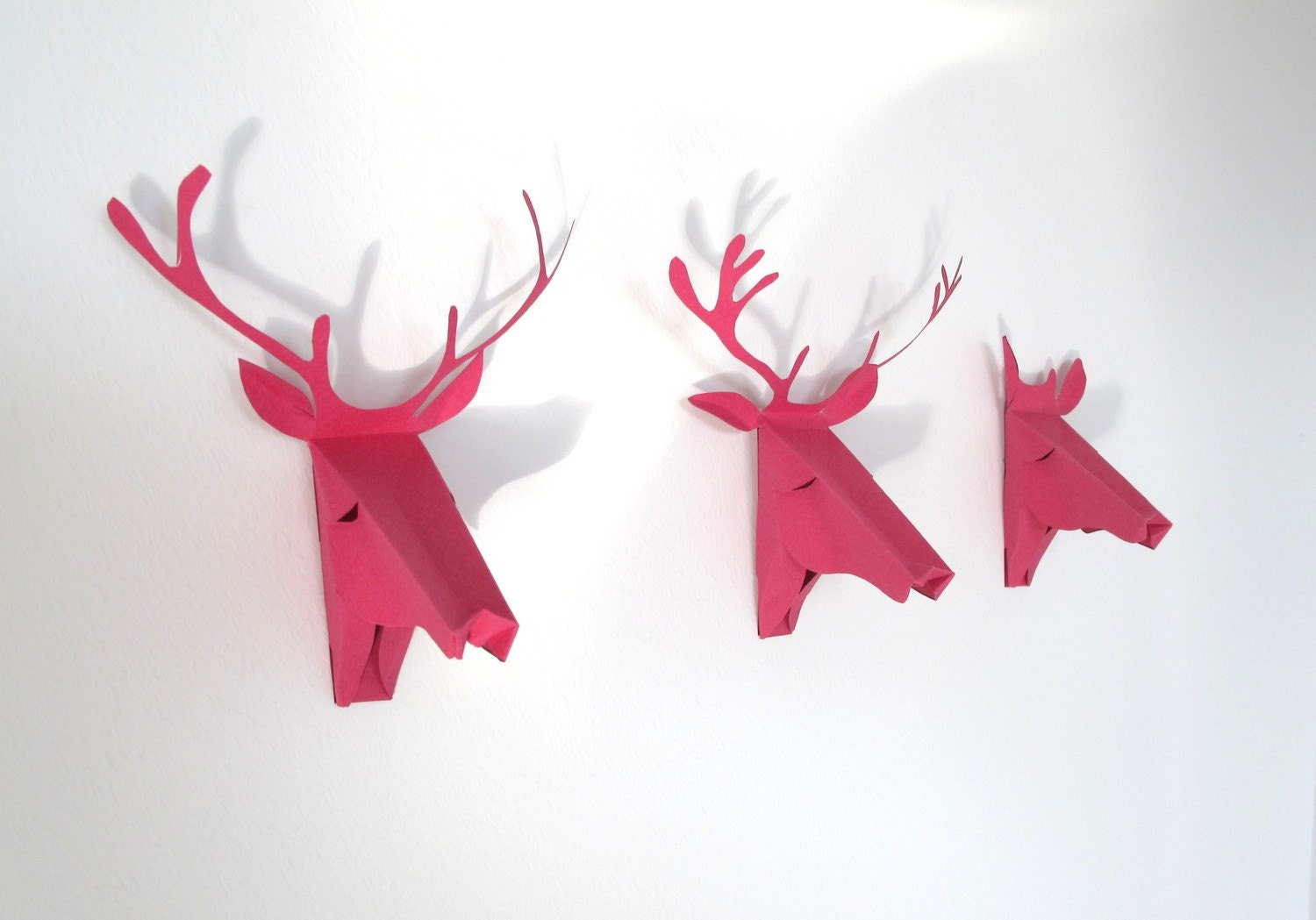 set of 3 faux deer head, faux taxidermy , greeting card,pink