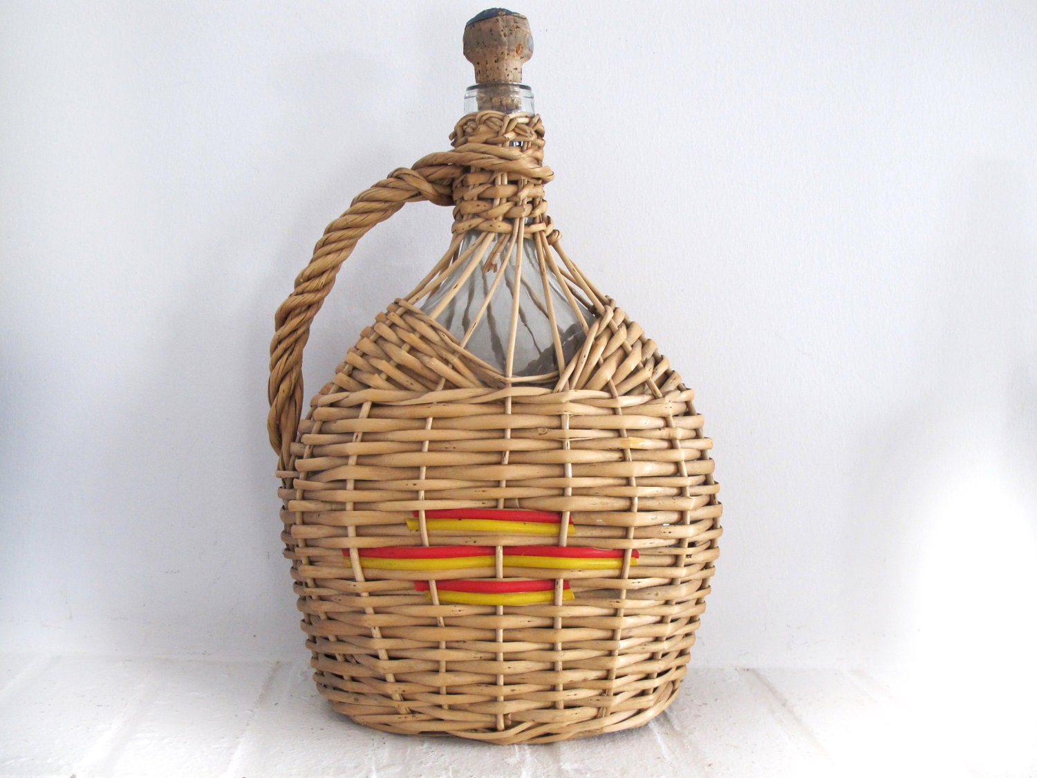 French  wicker wine  bottle ,original  round shaped