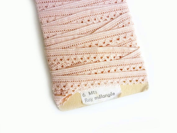 French Lace Trim, Pink, Blush Lace Vintage elastic Trim