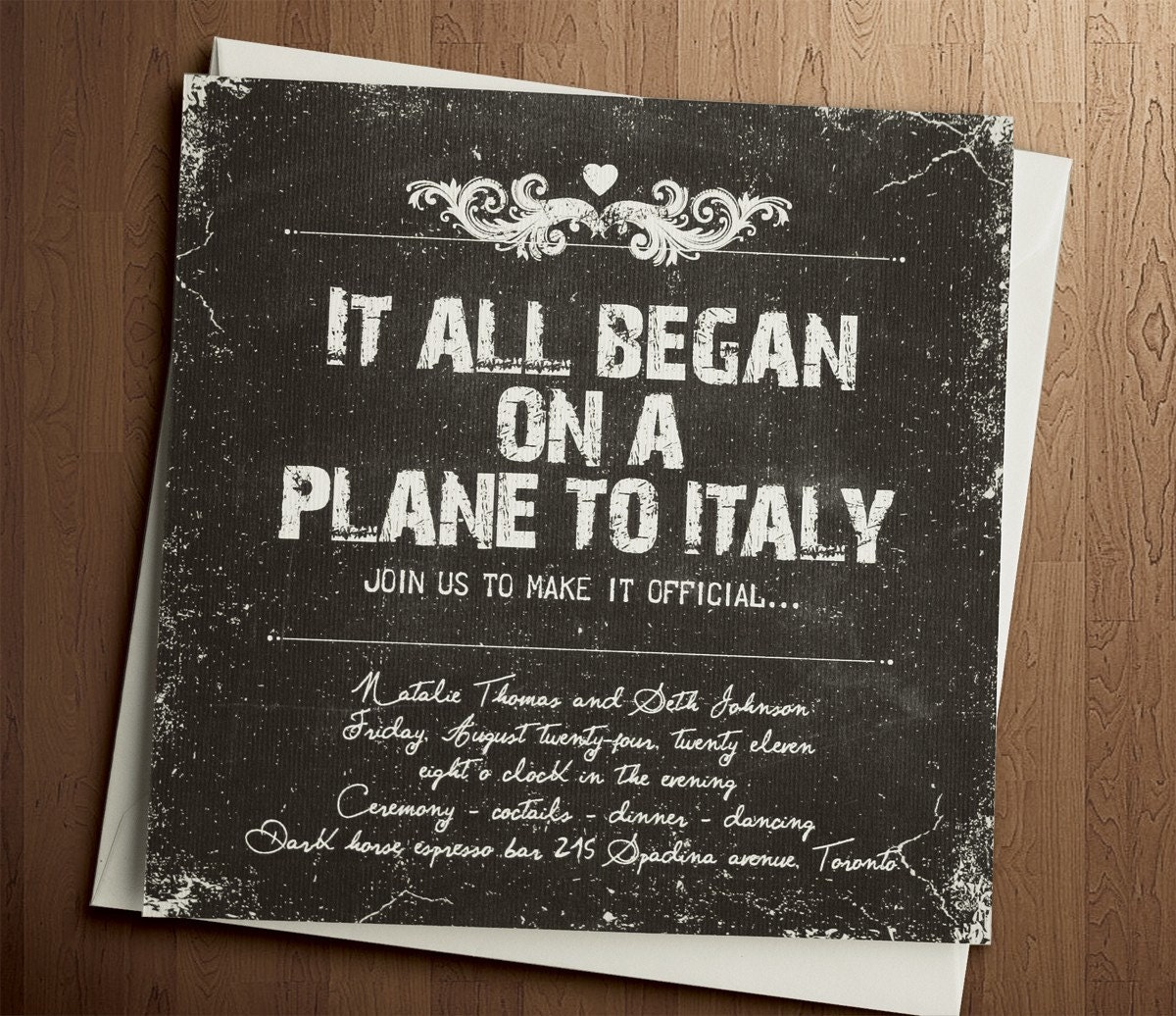 Printable vintage wedding invitation suite with our story - "How everything began"