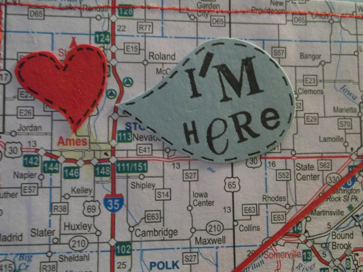 Custom Order I'm Here You're There Miss You Map Card