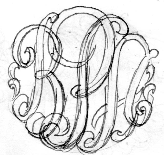 monogram necklace, preview to see a sketch before a purchase.