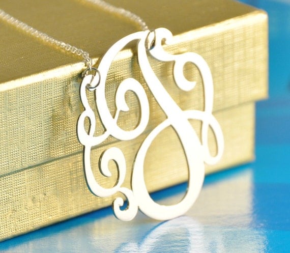 Sterling silver  initial. 1.25" size. with a  chain.