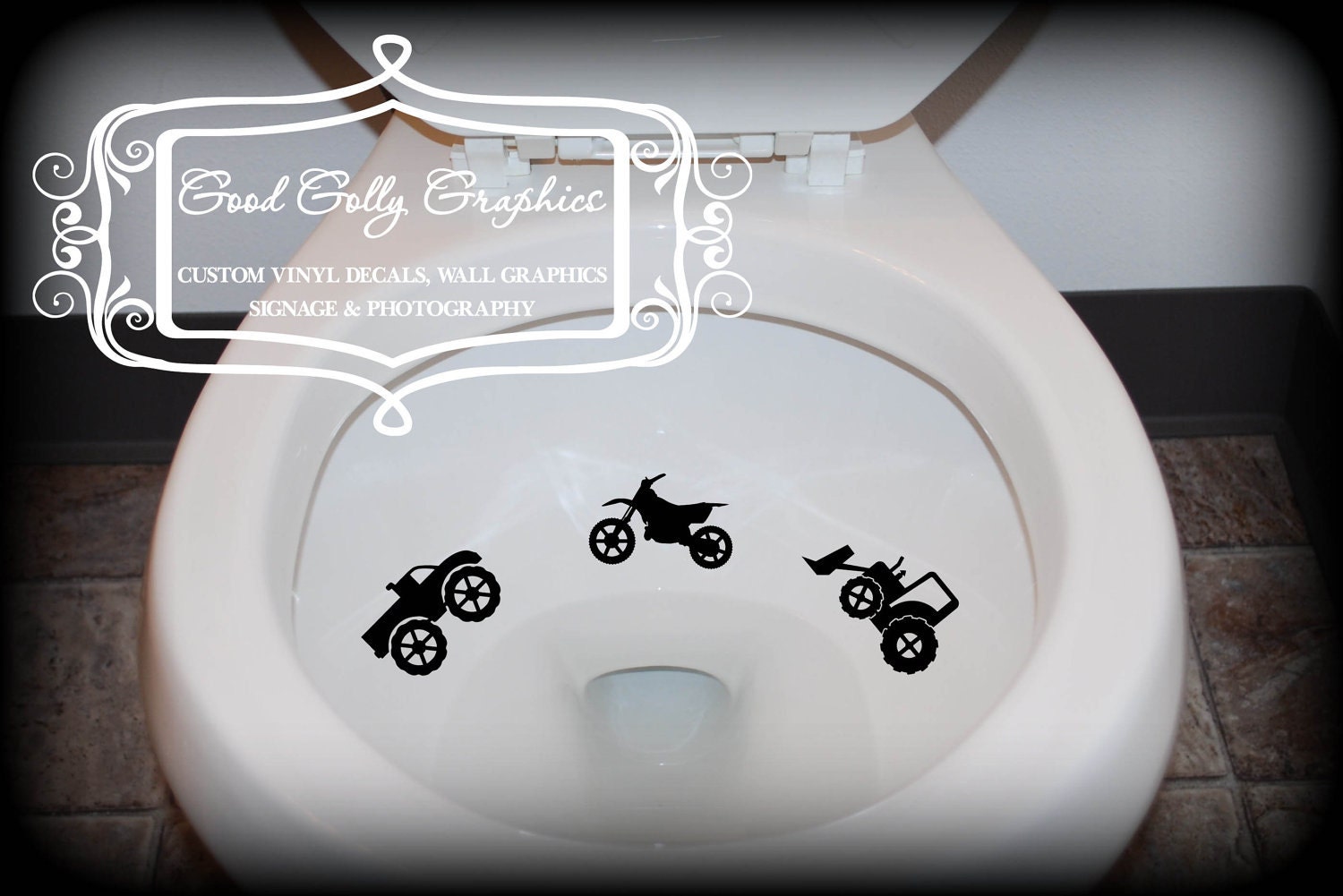 Taking Aim toilet targets DIRT VEHICLES 6 piece collection: dirt bike, monster truck, tractor, crane, dump truck, excavator