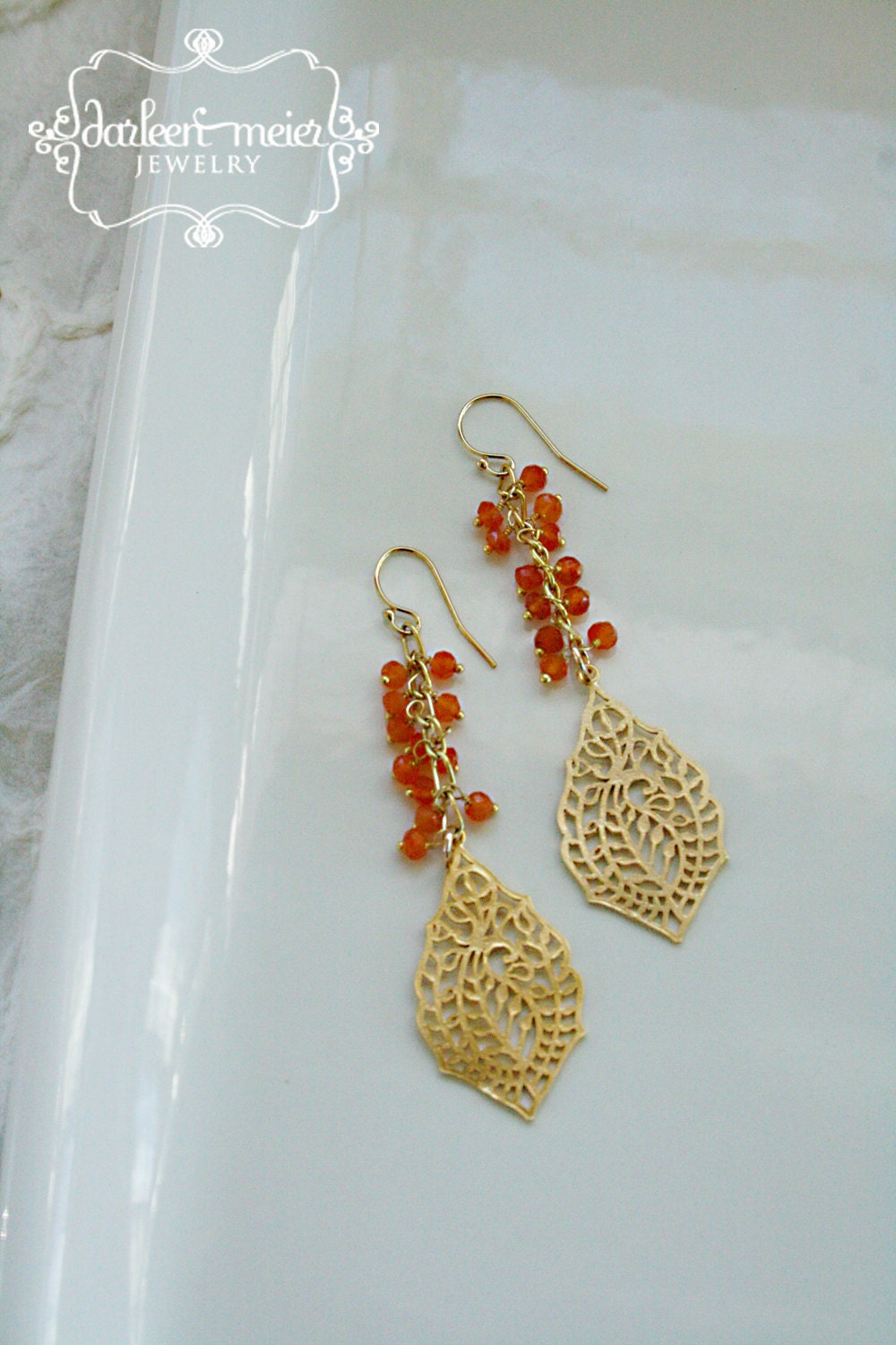 JAMES orange carnelian cluster dangle from paisley pendant earrings