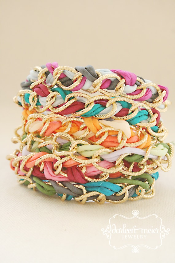 FRIENDSHIP bracelet with chunky gold curb chain and silk cord