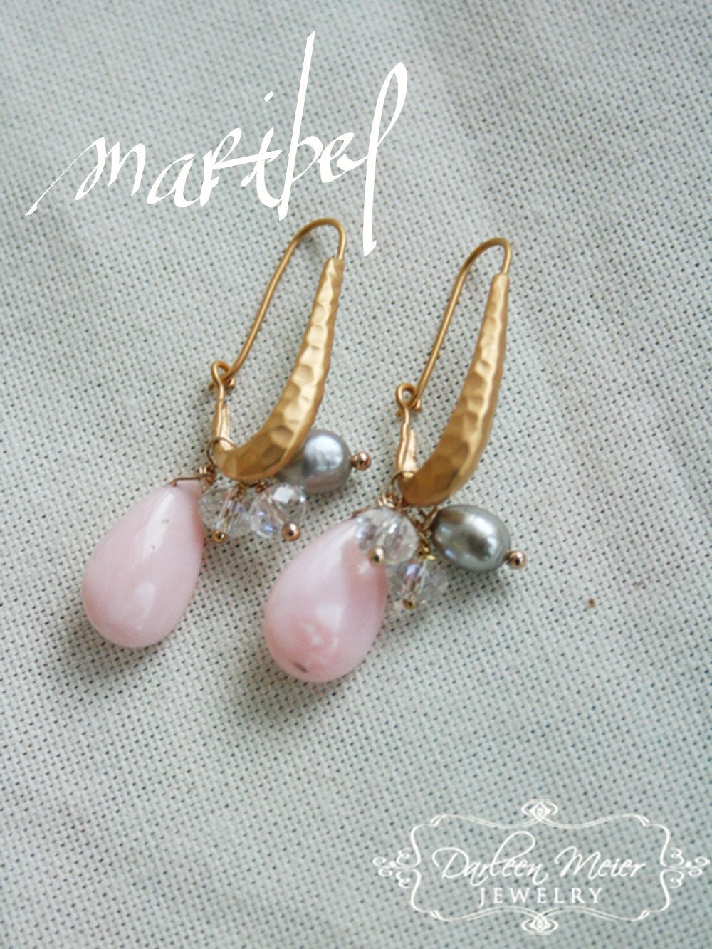 MARIBEL Pink Opal with grey pearl gold vermeil Earrings