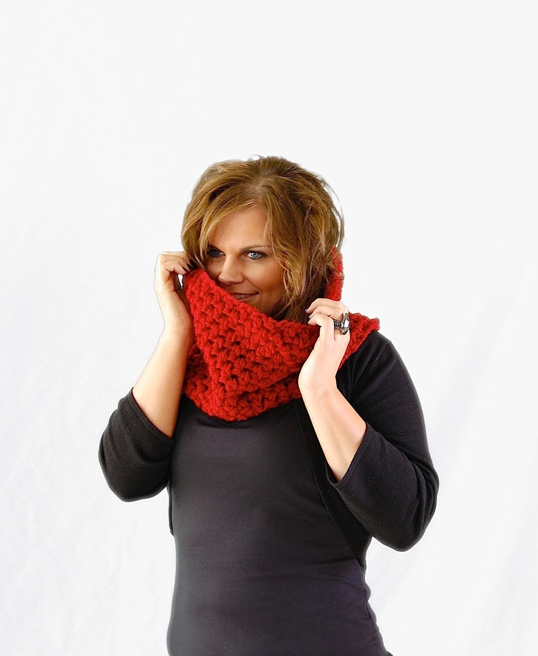 Red Crochet Cowl, Fall Fashion Accessories from Midwest Crochet