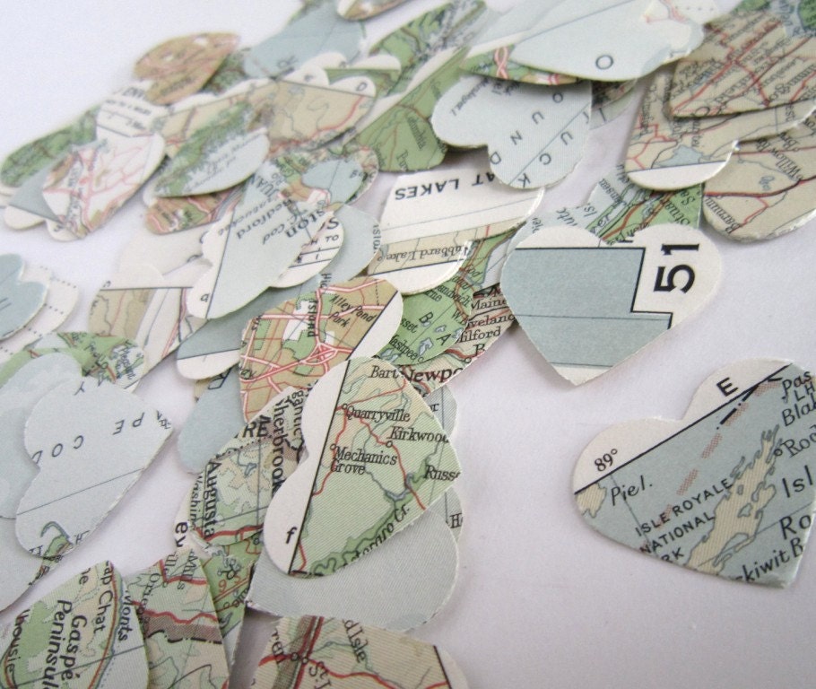 Atlas Paper Hearts Wedding Confetti -1000 hearts- vintage atlas world map beach shabby chic wedding decor wedding favors decoration