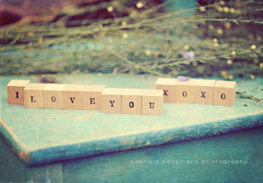 Mothers Day Gifts Personalized Wood Blocks I LOVE YOU hugs & kisses wedding decor xoxo letter blocks shabby chic wedding rustic wedding gift
