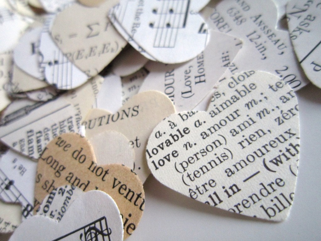 Rustic Wedding Eclectic Paper Heart Wedding Confetti -1000- Shabby Chic wedding decor favors vintage wedding confetti Sheet music