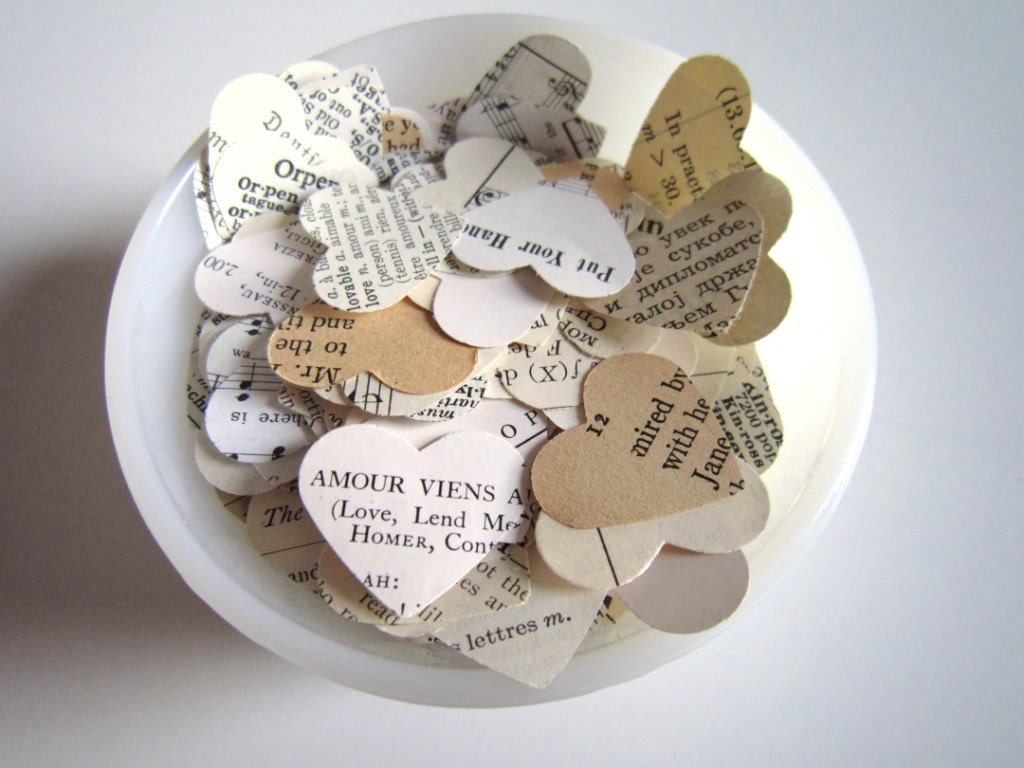 Rustic Wedding Eclectic Paper Heart Wedding Confetti -1000- Shabby Chic wedding decor favors vintage wedding confetti Sheet music