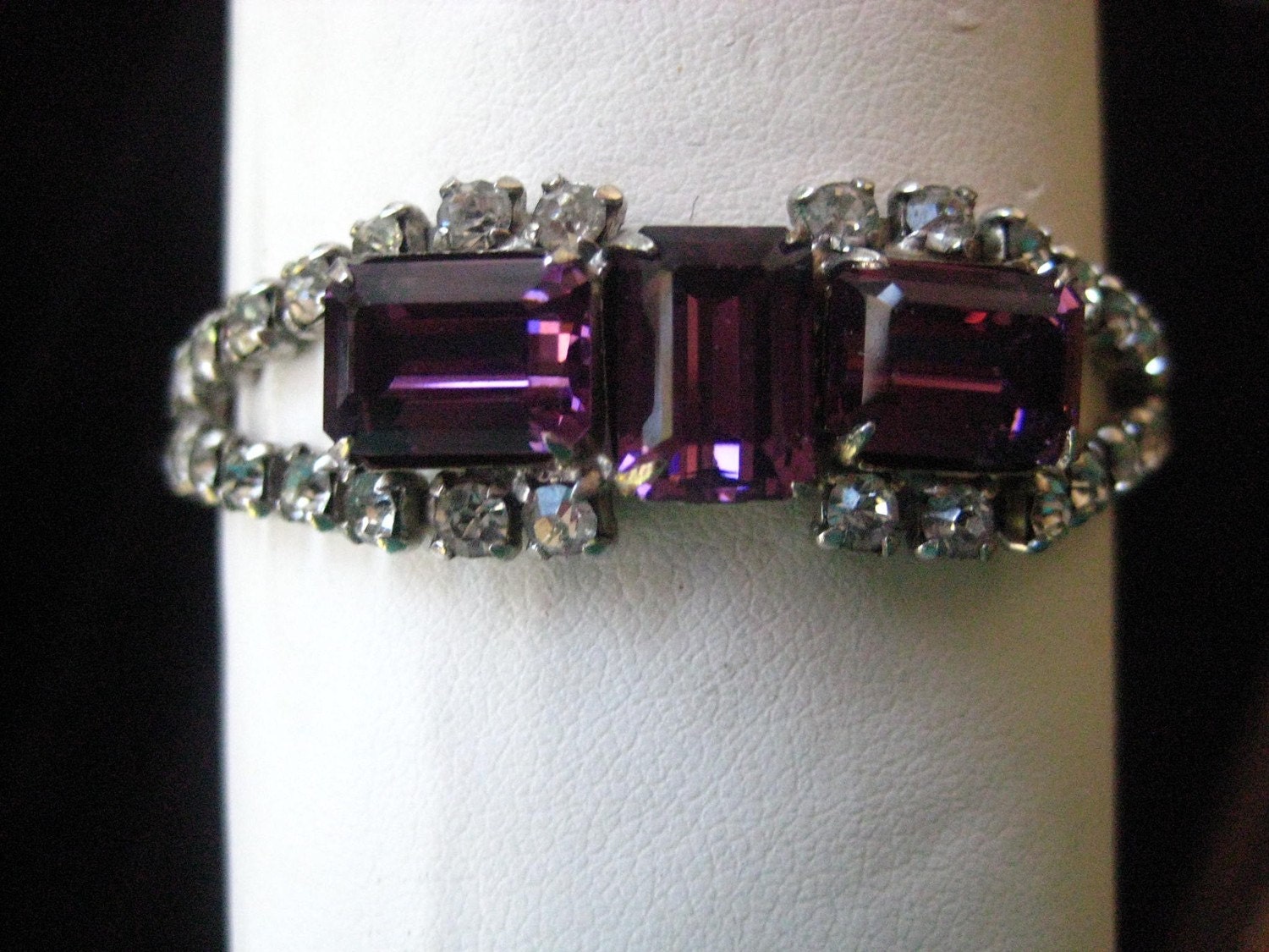 Vintage Crystal n Purple Amethyst Rhinestone Bracelet with Safety Chain