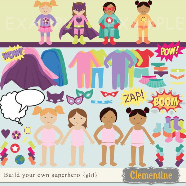 40% OFF SALE -Build your own superhero clip art images, superhero clipart, superhero images (girl)- Instant Download Il_170x135