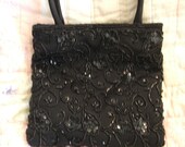 SALE - Beautiful Vintage Black Beaded Purse Handbag - Wedding, Evening