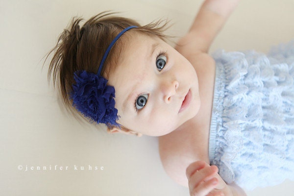 Royal Blue Shabby Flower Headband - Baby Girl Headbands Newborn Headband Infant Headband Girls Shabby Rosette Flower Headband or Hair Clip