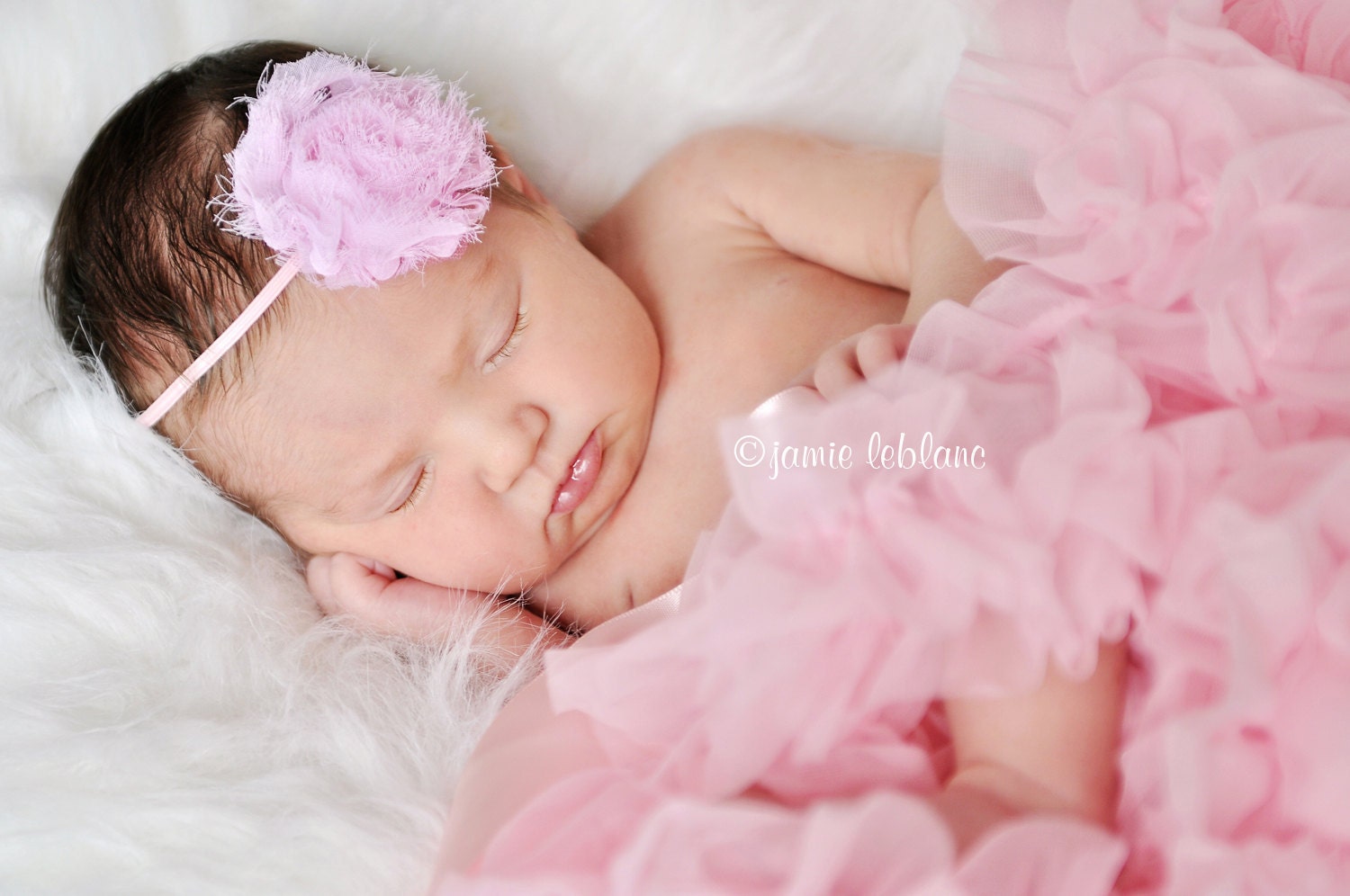Pink Shabby Chic Chiffon Flower Headband - Newborn Headband, Headband for Babies, Hair Clip for Girls, Vintage Style Photo Prop