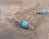 Peruvian Blue Amazonite & Sterling Silver Bali Bead Earrings 2 3/8"