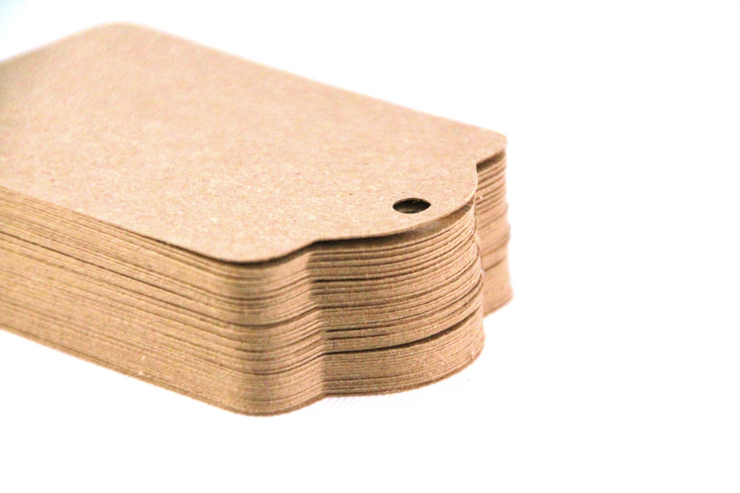 50 Die Cut Gift Tags / Price Tags (3 x 2 inches) in Brown Kraft Paper Cardstock