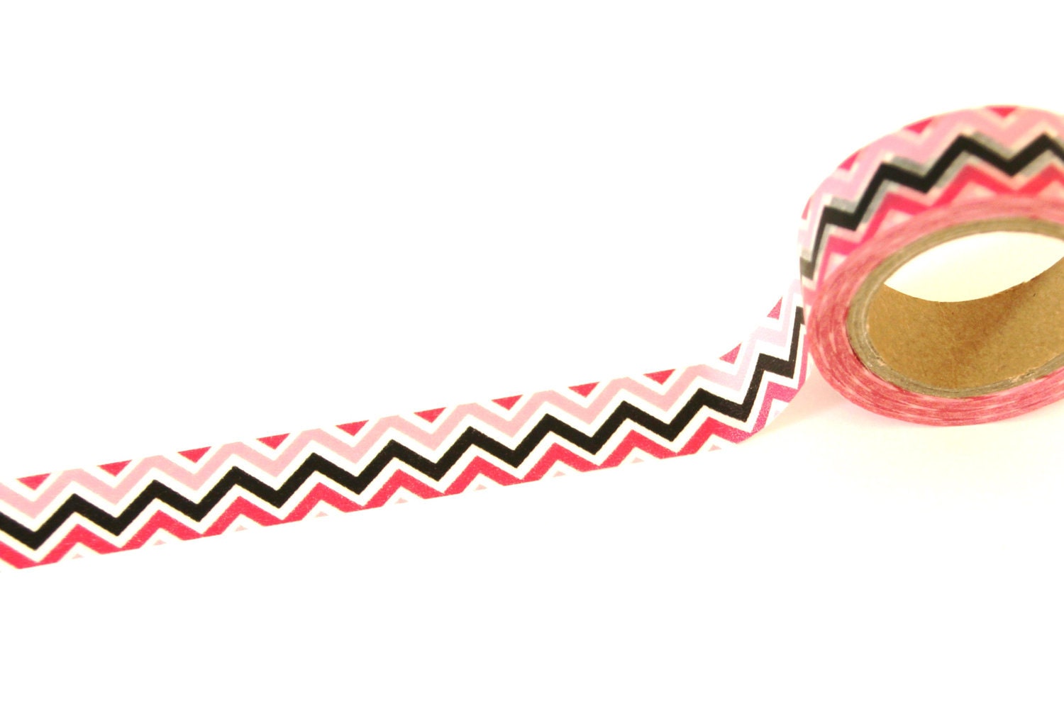 30% OFF SALE - 1 Roll of Pink, Black, and White Chevron Zig Zag Masking Tape / Japanese Washi Tape (.60 inches wide x 33 feet long)