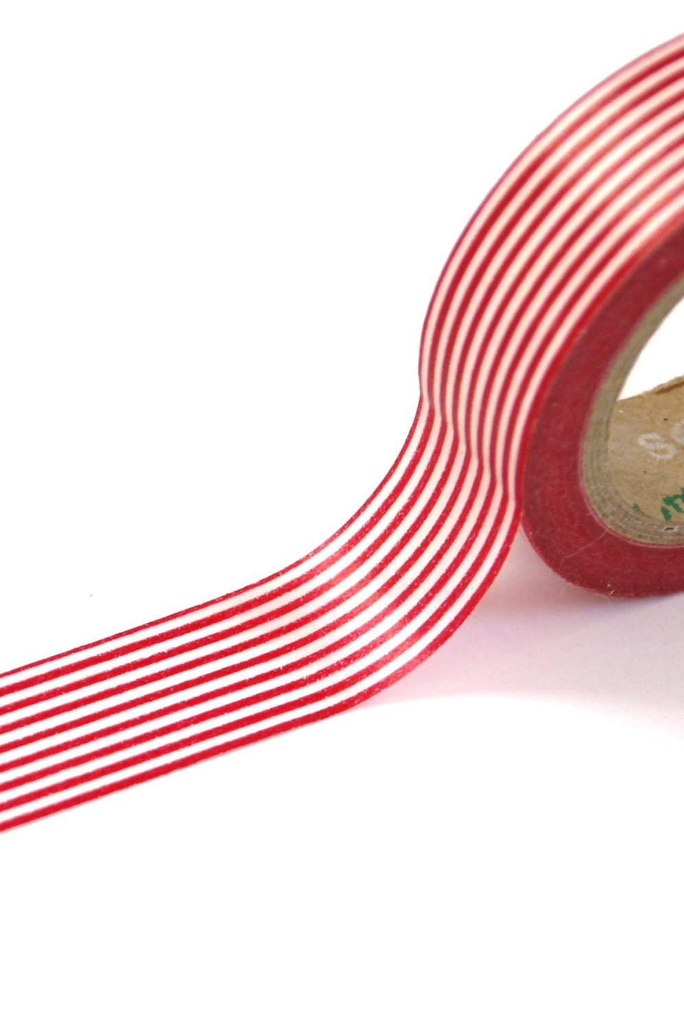 1 Roll of Red and White Pinstripe Masking Tape / Japanese Washi Tape (.60 inches x 33 feet)