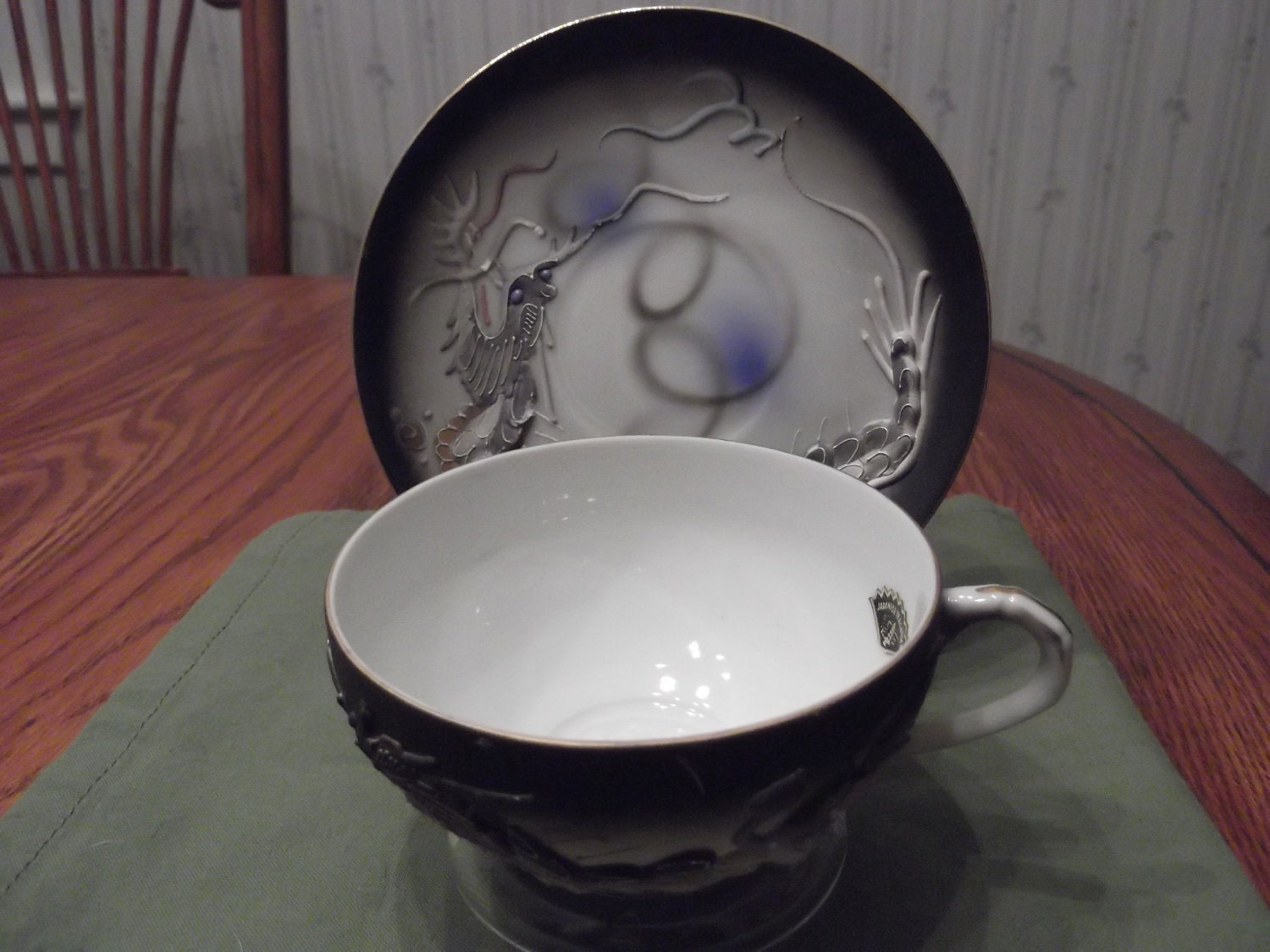 Dragonware Lithopane cup & saucer called Japanese Teagarden circa 1920's-  279