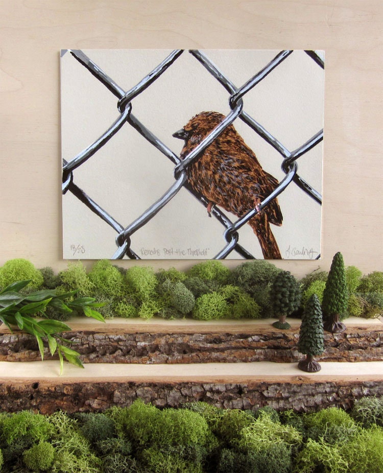 Song Sparrow Print - Silkscreen Print - Limited Edition - Bird Perched on a Fence