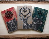 Gocco Moleskine Journals - Deer, Bear & Ram - Set of 3 - Animal Pattern Series - Limited Edition