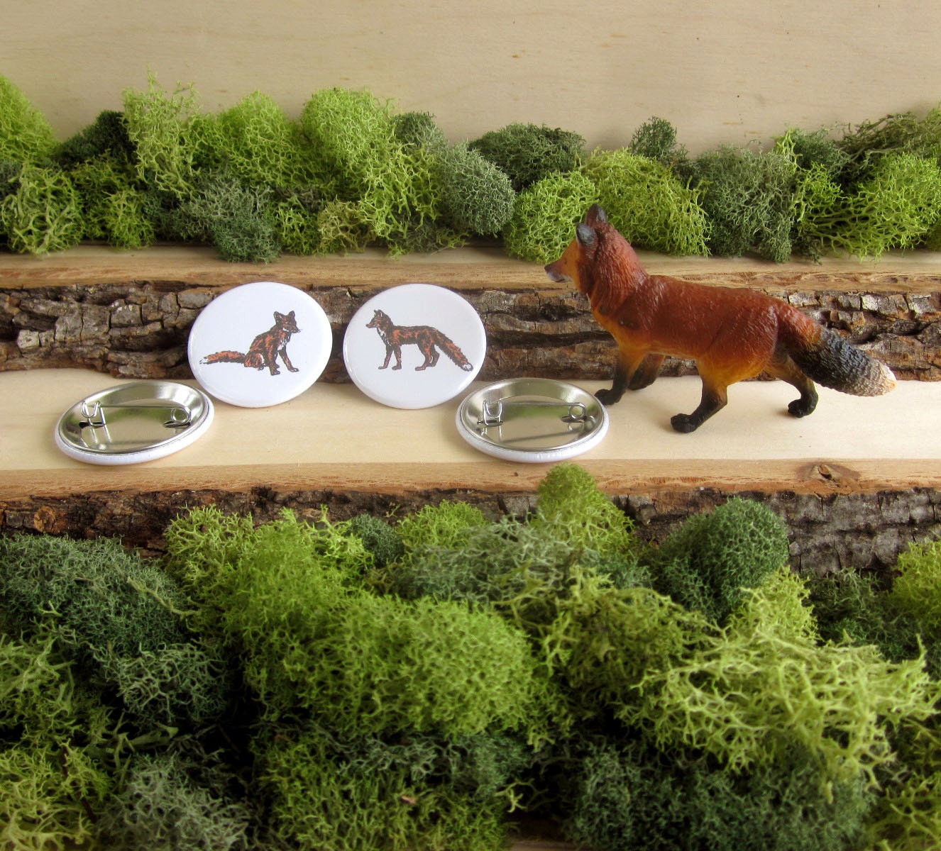 Red Fox Pair - Animal Pinback Button Badges - 1.5" - From Natural Duality