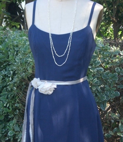Slip Dress with Princess Seams Navy Silk Chiffon Short Bridal Wedding Dress Made to Order