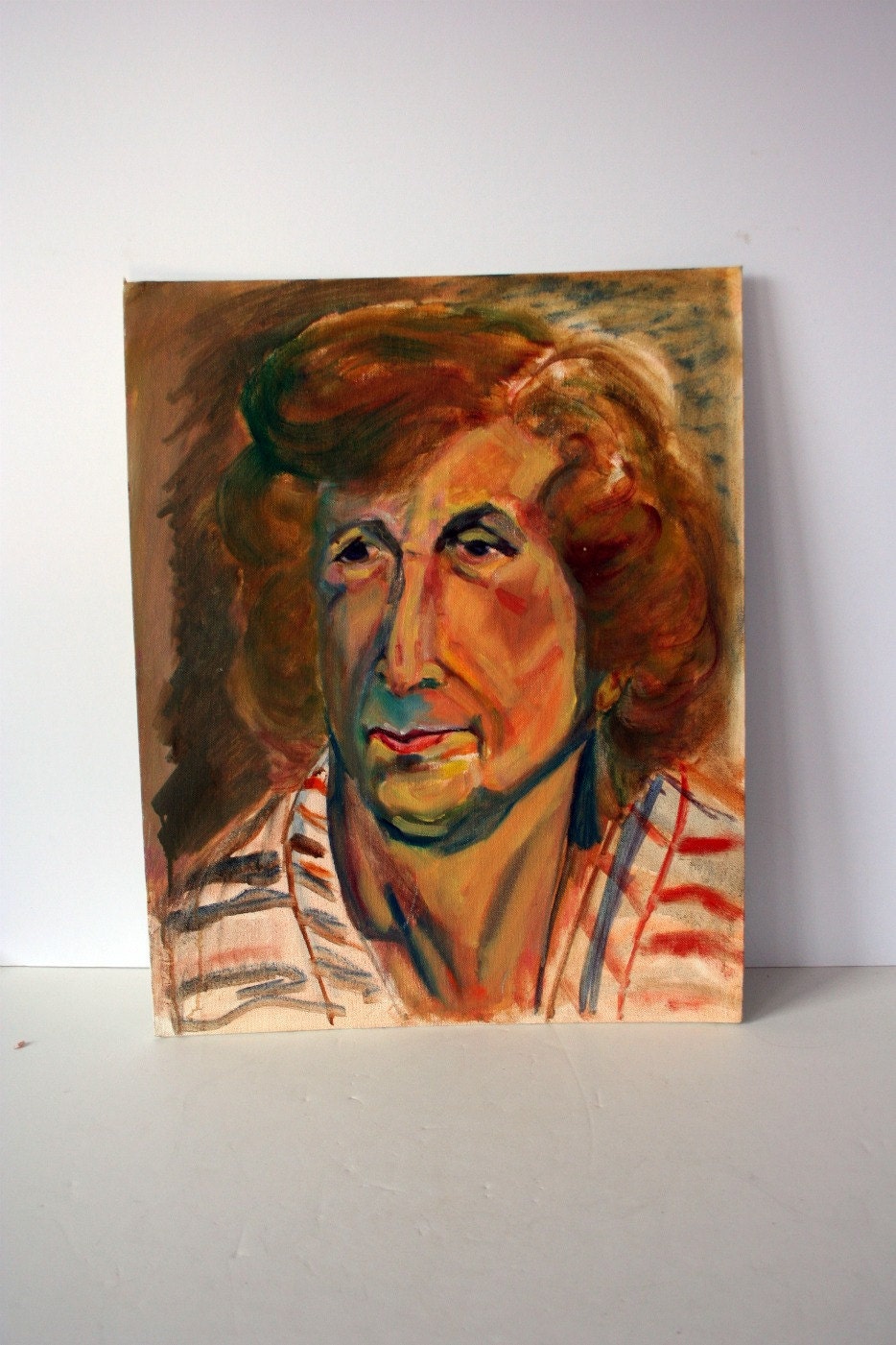 vintage portrait painting: woman with brown hair