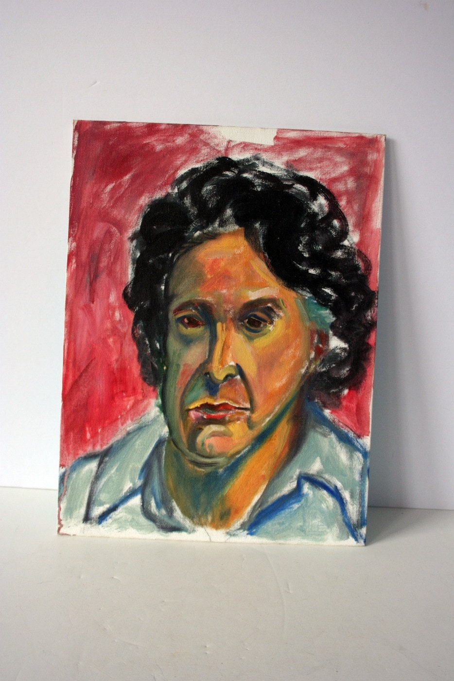 vintage portrait painting - woman with black hair