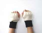 Fingerless Gloves, Mittens, Wrist Warmers in Black Vanilla White