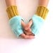 Fingerless Gloves, Wrist Warmers in Mint and Mustard Yellow