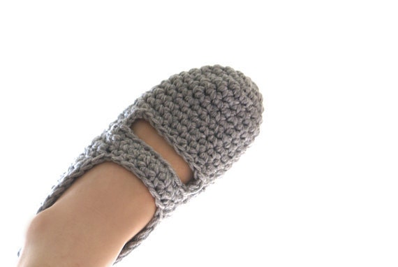 Crochet Mary Jane Slippers for Women in Grey